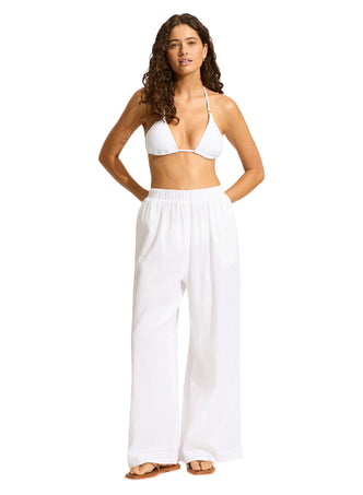 Crinkle Beach Pant White