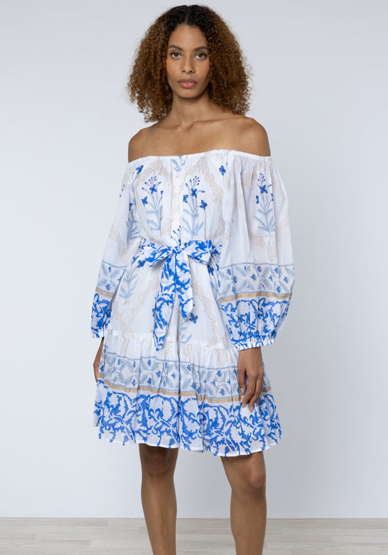 Cage Block Boho Dress Blue