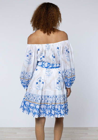 Cage Block Boho Dress Blue