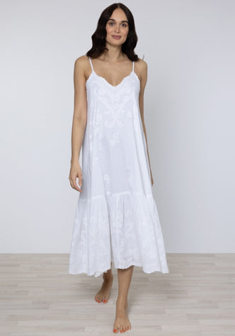 Juliet Dunn Embroidered V Neck Dress White