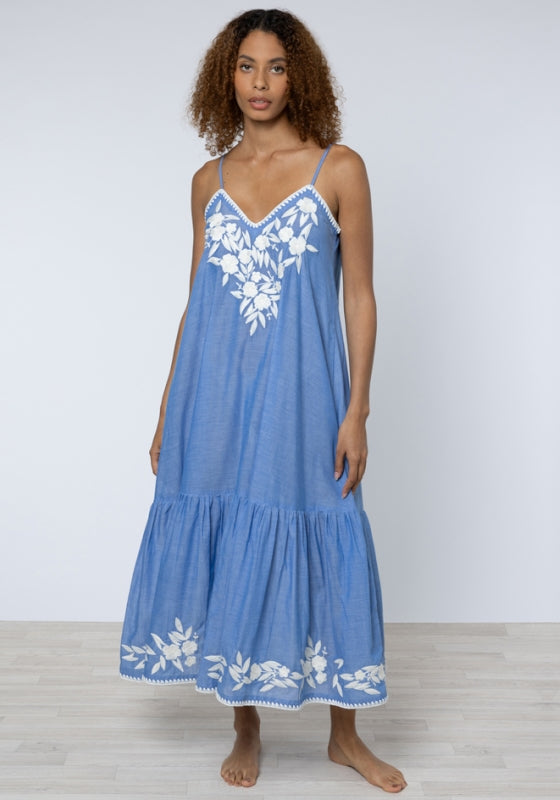 Juliet Dunn V Neck Beach Dress Blue