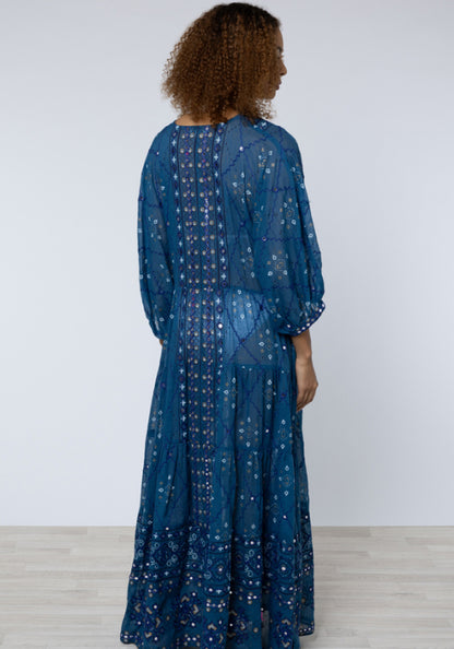 V Neck Loose Dress Mosaic Peacock