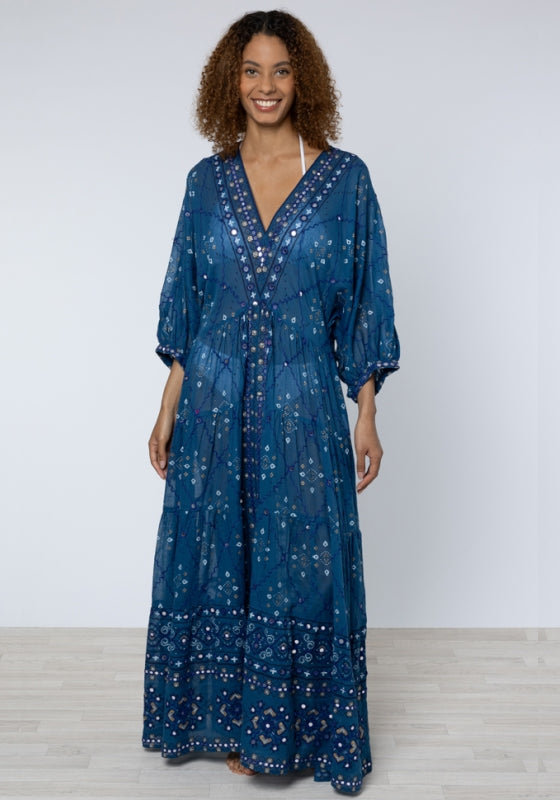 Juliet Dunn V Neck Maxi Dress navy