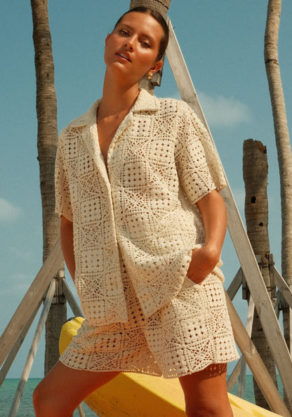 pitusa crochet beach shirt cream