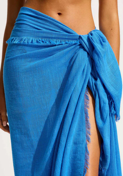 Textured Cotton Beach Wrap Azure