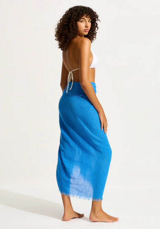 Textured Cotton Beach Wrap Azure