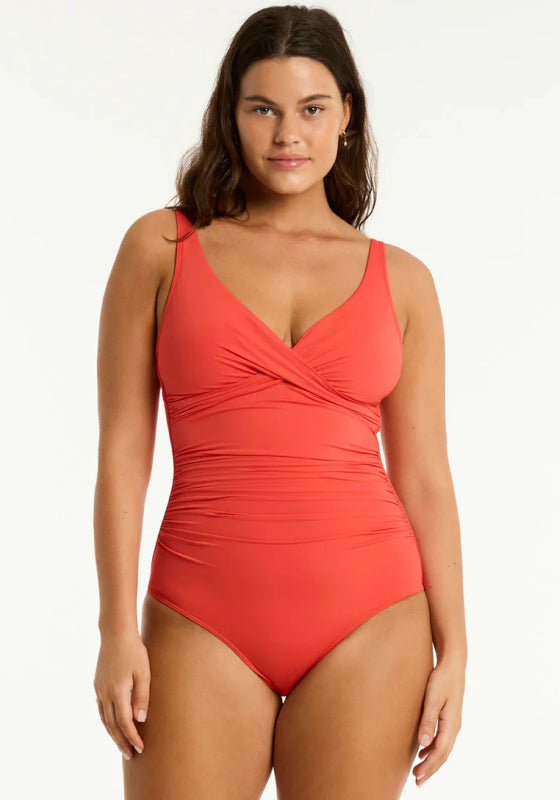 Essentials Cross Front Swimsuit Flame