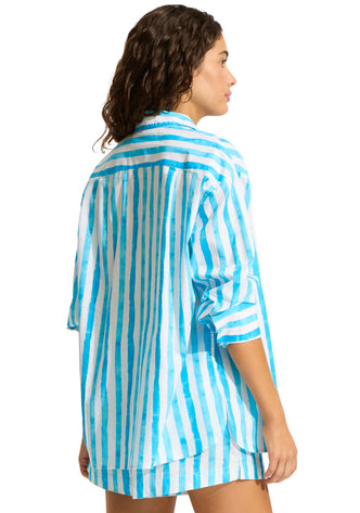 Isla Palm Oversized Beach Shirt Turquoise