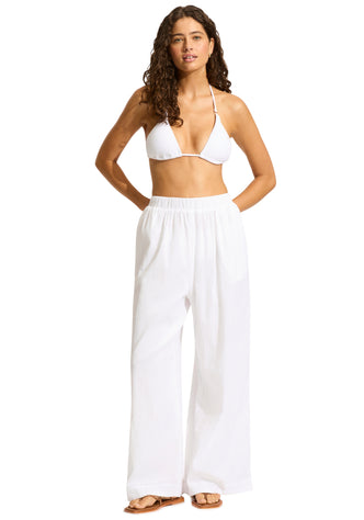 Crinkle Beach Pant White