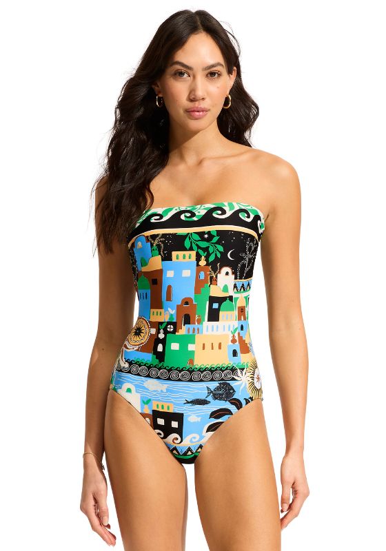 Seafolly Atlantis Bandeau Swimsuit in Ecru