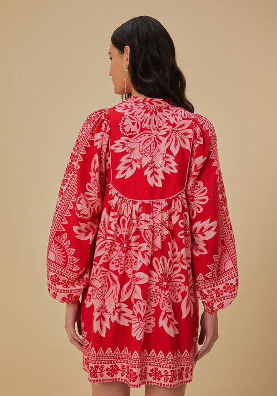 Flora Tapestry Red Long Sleeve Mini Dress