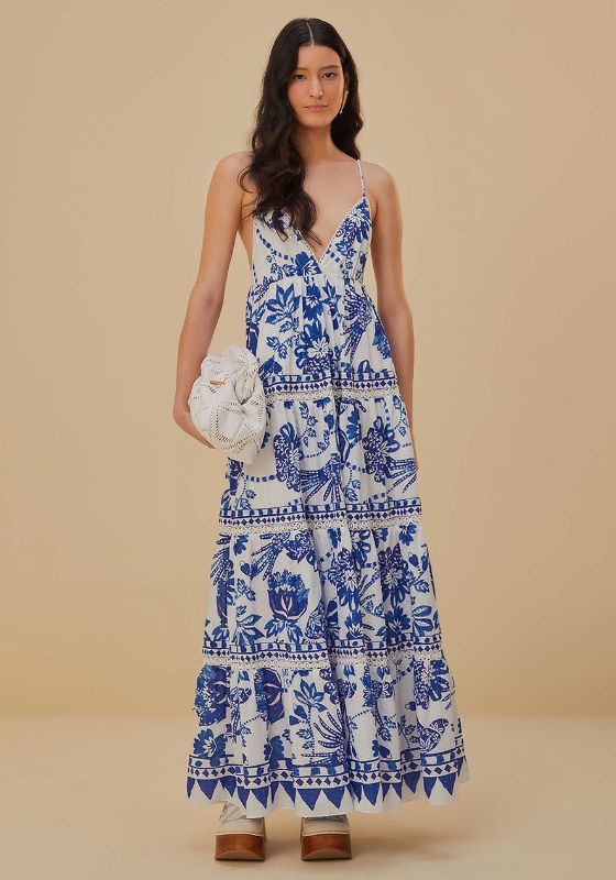 Farm Rio, Flowerful birds off-white maxi dress