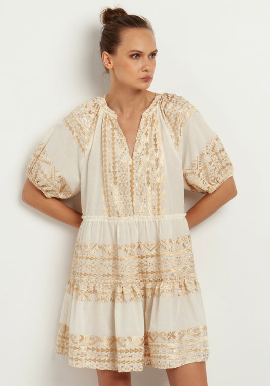 Greek Archaic Kori Triangle Embroidered Mini Dress