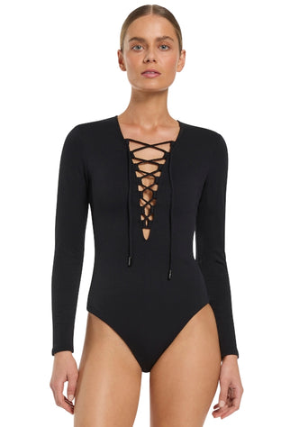 JETs Swimsuit Joali Long sleeve lace up swimsuit Black