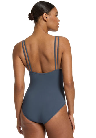 Double Strap Swimsuit Steel Blue