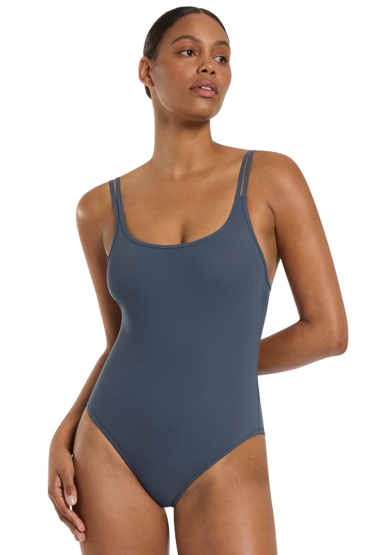 Double Strap Swimsuit Steel Blue