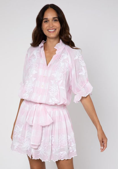 Juliet Dunn Butterfly embroidered blouson dress in pink