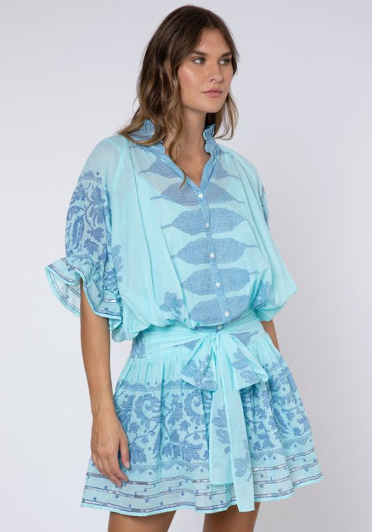 Juliet Dunn Dhaka Print Blouson Dress Blue