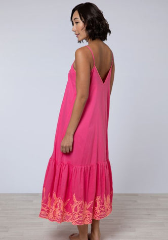 Embroidered Midi Dress Fuchsia