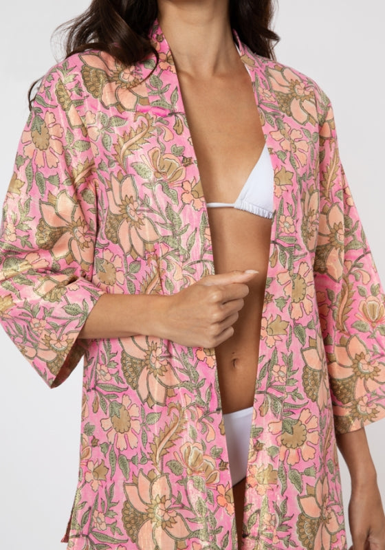 Pink Floral Short Kimono