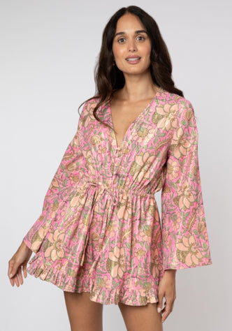 Juliet Dunn, V neck flare sleeve lume playsuit 