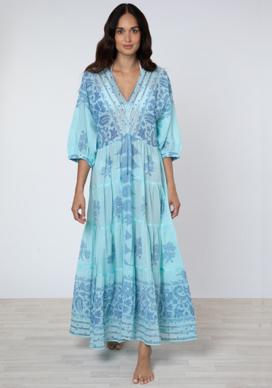 V-Neck Midi Dress in Dhaka Print