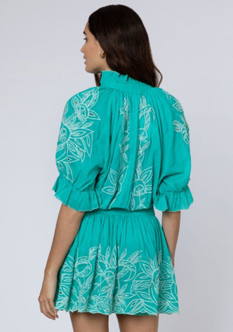 Blouson Embroidered Dress Jade