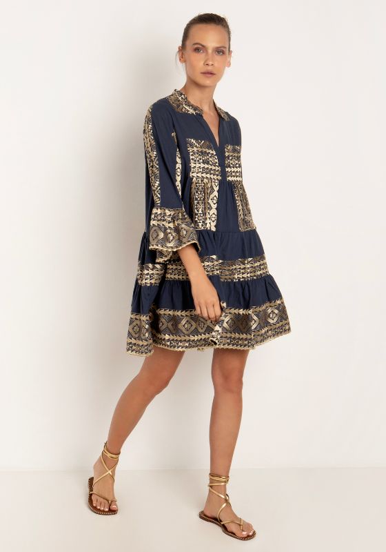 Triangle Long Sleeves Mini Dress Navy