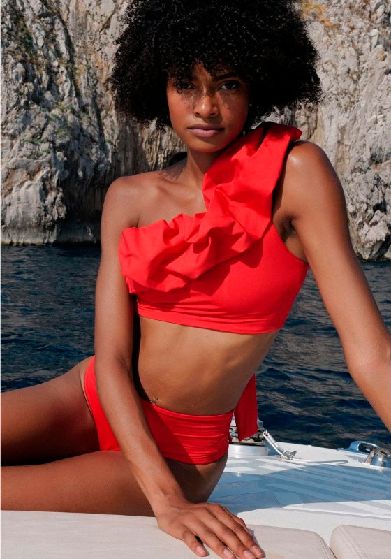 One shoulder red bikini online