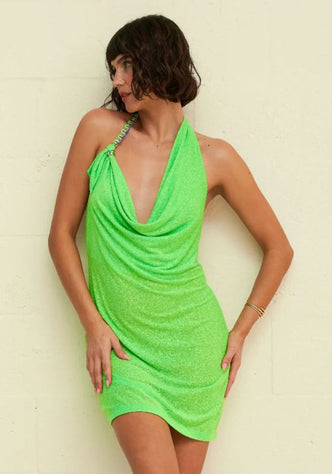 Mini Cowl Neck Dress Lime