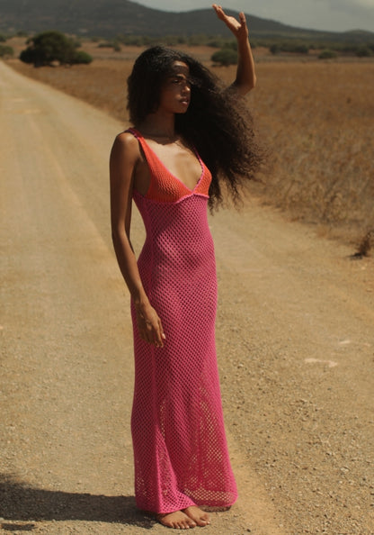 Pitusa Colour block Crochet Maxi Dress