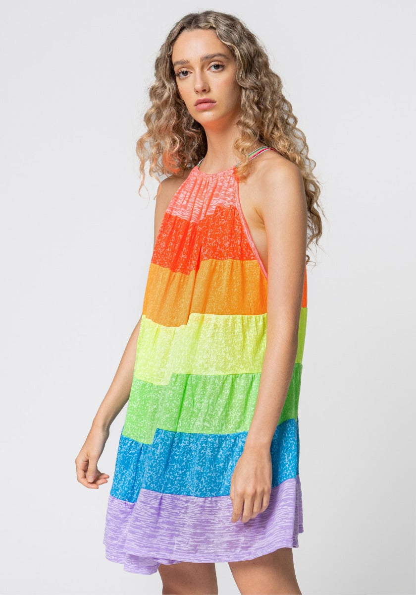 Popsicle Halter Mini Dress Rainbow