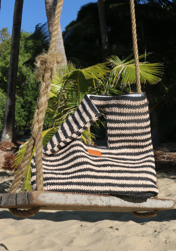 Raffia Stripe Basket Bag