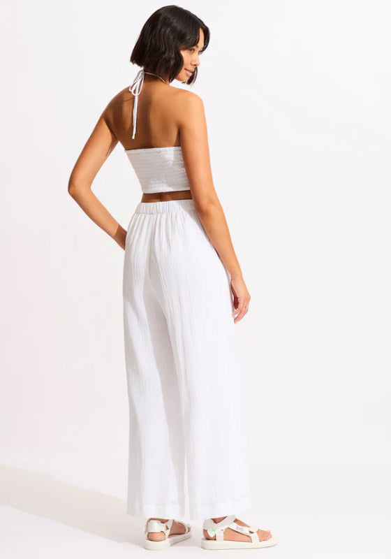 Crinkle Beach Pant White