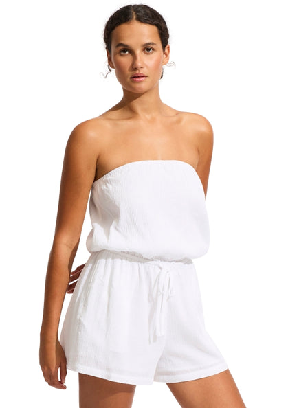 Crinkle Playsuit White