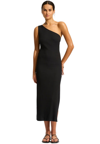 seafolly one shoulder maxi dress black