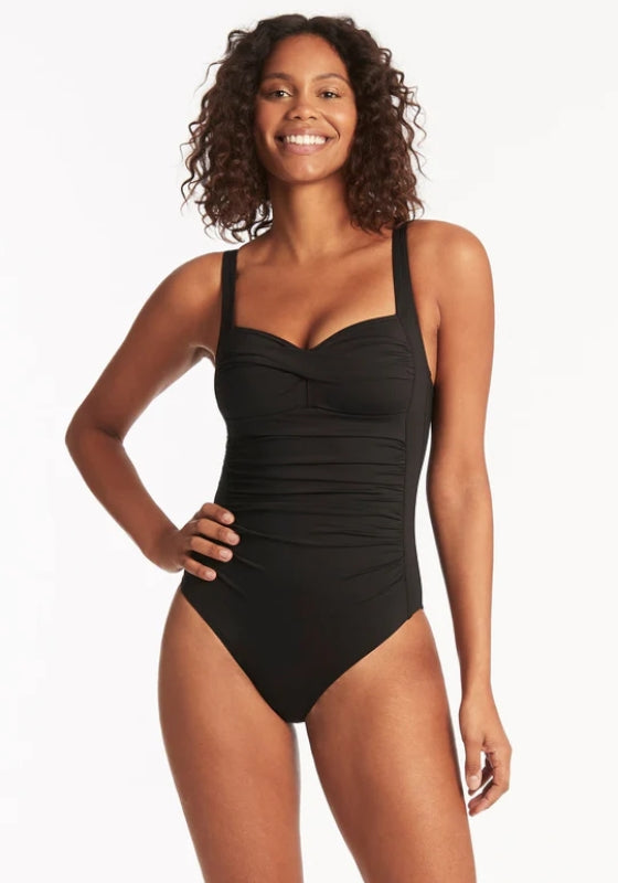 Essentials Twist Front Swimsuit Black