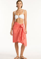 Sunset Frayed Sarong Coral