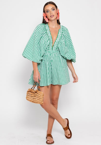 Sundress - Alicia Jumpsuit in Green Gingham