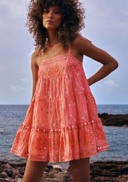 Juliet Dunn, Mosaic Trapeze Dress Coral